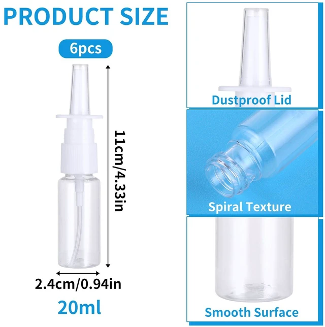 Alt view image 3 of 7 - Simarro 6Pcs Empty Clear Nasal Spray Bottles 20ml