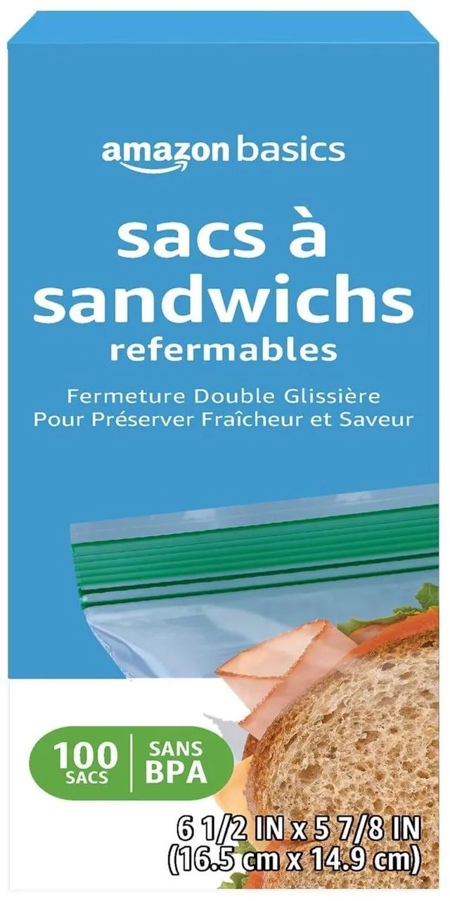 Alt view image 2 of 4 - Amazon Basics Reclosable Double Zipper Sandwich Storage Bags, BPA Free, 100 Count