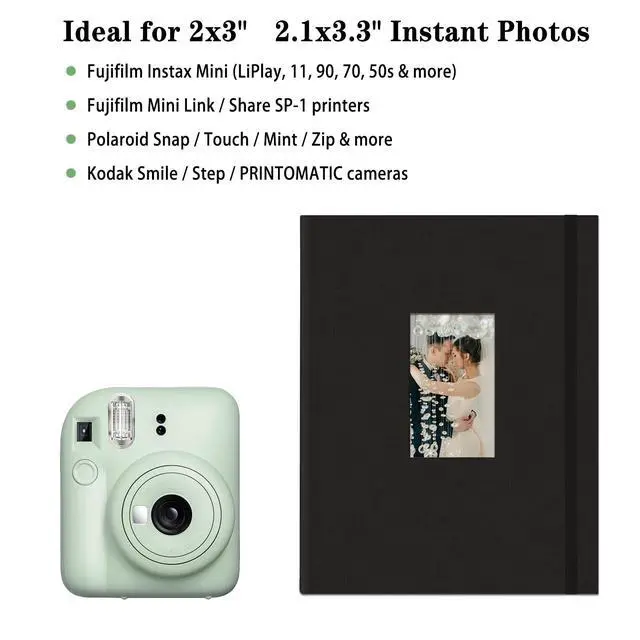 Alt view image 6 of 6 - Fujifilm Mini Instant Film Photo Album, 208 Photos, 2x3 Inch, Linen Hardcover, for Polaroid Instant Camera, Black, 1 Pack