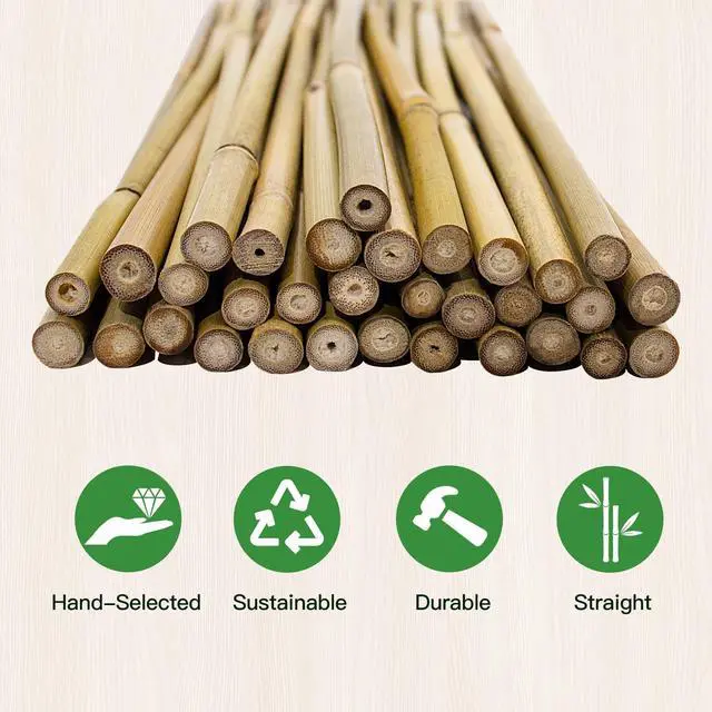 Alt view image 5 of 7 - 32Pcs 18in Natural Bamboo Garden Stakes for Plant Support with Twist Ties for Tomatoes, Beans, Flowers, Potted Plants, Indoor and Outdoor Climbing Plants