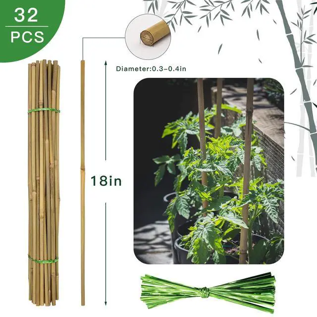 Alt view image 4 of 7 - 32Pcs 18in Natural Bamboo Garden Stakes for Plant Support with Twist Ties for Tomatoes, Beans, Flowers, Potted Plants, Indoor and Outdoor Climbing Plants