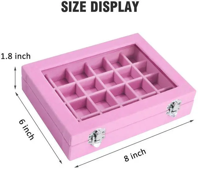 Alt view image 6 of 6 - Vicoter Velvet 24 Grid Jewelry Ring Display Organizer Tray Holder Earrings Storage Case for Women (Pink)