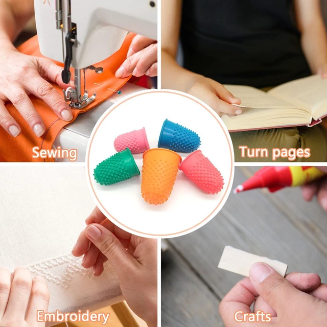 Alt view image 3 of 6 - BlingKingdom 5pcs Rubber Finger Thimbles for Hand Sewing, Finger Tip Cover
