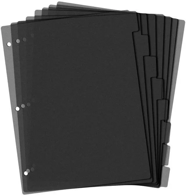 Main image of 8-Tab Plastic Binder Dividers, 3-Ring, Black Set for Notebooks and Binders