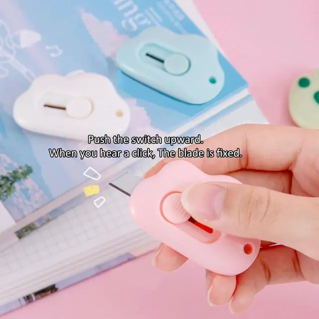 Alt view image 3 of 7 - Retractable Box Cutter 3 Pack, Adorable Cloud Tiny Envelope Slitter for Key Chain Pocket Bag Package Mail, 2.24 x 1.5 x 0.55 Inch