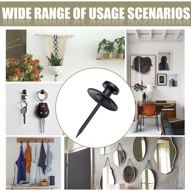 Alt view image 2 of 6 - 30 Pack Double Headed Push Pins, Mini Wall Hook Design, for Hanging Pictures & Tapestry, String Lights, Renter Friendly, Dorm, Apartment, Home Office, Black