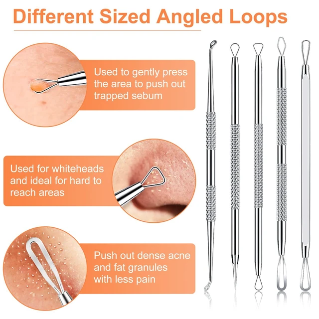 Alt view image 6 of 7 - IUMAKEVP 15 PCS Professional Stainless Steel Blackhead Remover Comedone Extractor Tool Kit, Acne Removal Kit with Metal Case (Silver)