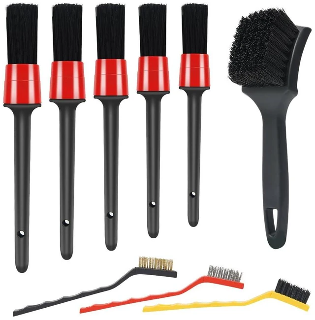 Main image of 9pcs Detailing Brush Set with Steel Wire and Tire Brush for Interior Cleaning