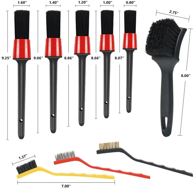 Alt view image 2 of 7 - 9pcs Detailing Brush Set with Steel Wire and Tire Brush for Interior Cleaning