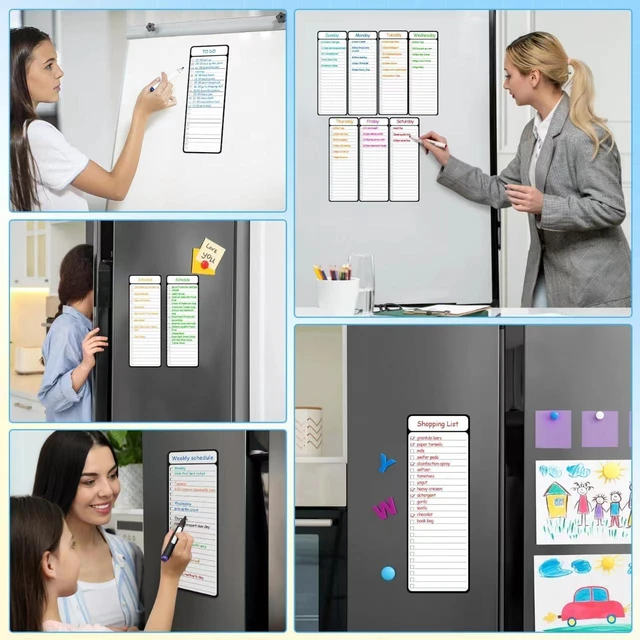 Alt view image 7 of 7 - Magnetic Dry Erase White Board 7-Piece 4'x11' Multifunctional Weekly Planner To-Do List Chore Chart for Refrigerator