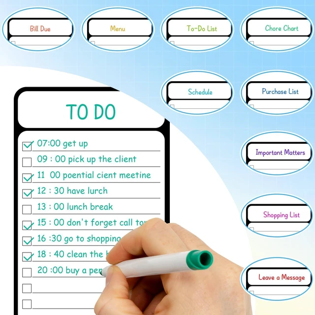 Alt view image 2 of 7 - Magnetic Dry Erase White Board 7-Piece 4'x11' Multifunctional Weekly Planner To-Do List Chore Chart for Refrigerator