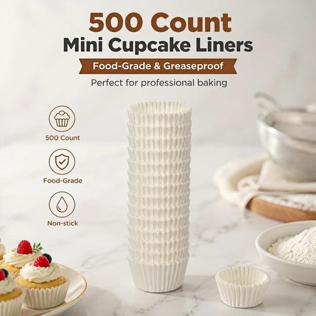 Alt view image 6 of 6 - 500 Count Non-stick White Mini Cupcake Liners, Food-grade Greaseproof Parchment Muffin Liners for Baking