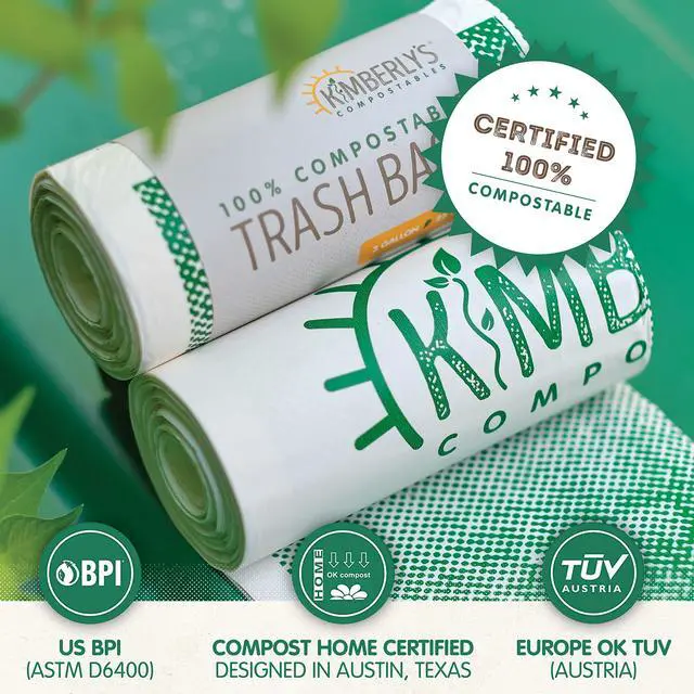 Alt view image 6 of 6 - KC's 3-Gallon Compostable Trash Bags with Drawstring, 100 Count Roll, Small, Certified ASTM D6400 & OK Compost HOME, for Bathroom, Bedroom, Office & Food Scraps