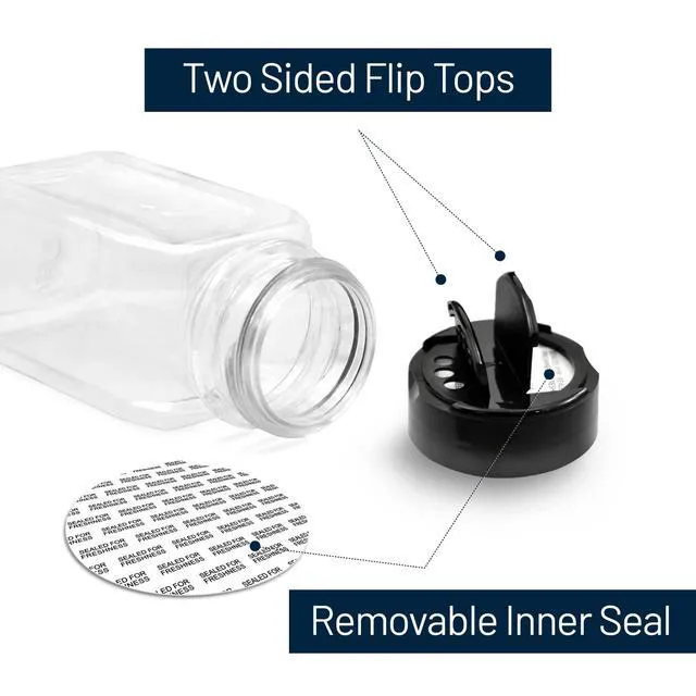 Alt view image 4 of 7 - RoyalHouse 6 Pack 9.5 Oz Plastic Spice Jars with Black Caps and Shaker Lids, BPA Free, Clear Bottles for Storing Spices, Herbs & Seasoning Powders, Made in USA