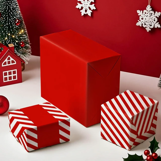 Alt view image 5 of 6 - WRAPAHOLIC Reversible Wrapping Paper Mini Roll 17Inch x 33Feet Red and Stripes for Christmas, Birthday, Holiday, Wedding, Baby Shower