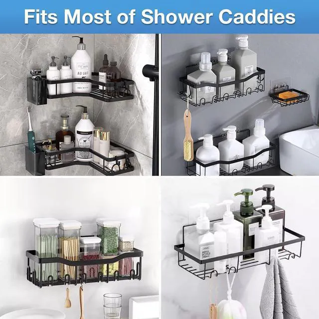 Alt view image 3 of 7 - Upgraded Shower Caddy Adhesive Replacement, Strong Adhesive Hooks, Waterproof Shower Adhesive Strips for Shower Organizer and Kitchen Racks, 5 Pcs (Triple Hooks)