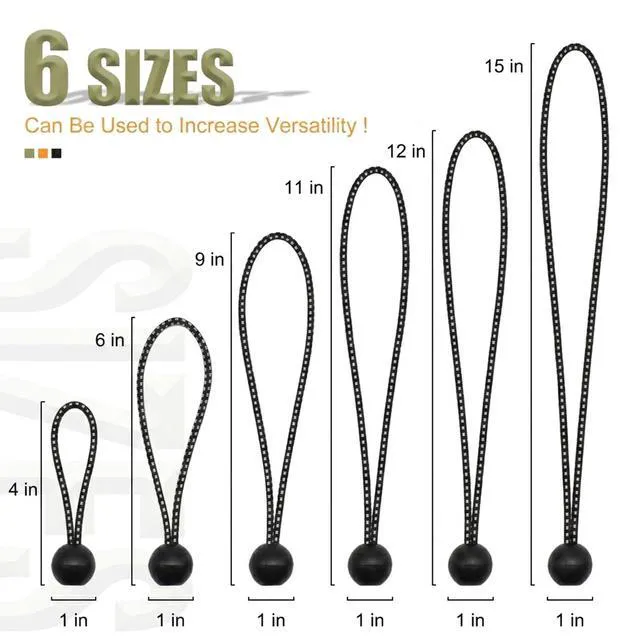 Alt view image 3 of 7 - 30 Pack Heavy Duty Ball Bungee Cord, 6 Inch, Black/White