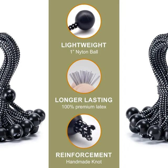 Alt view image 2 of 7 - 30 Pack Heavy Duty Ball Bungee Cord, 6 Inch, Black/White
