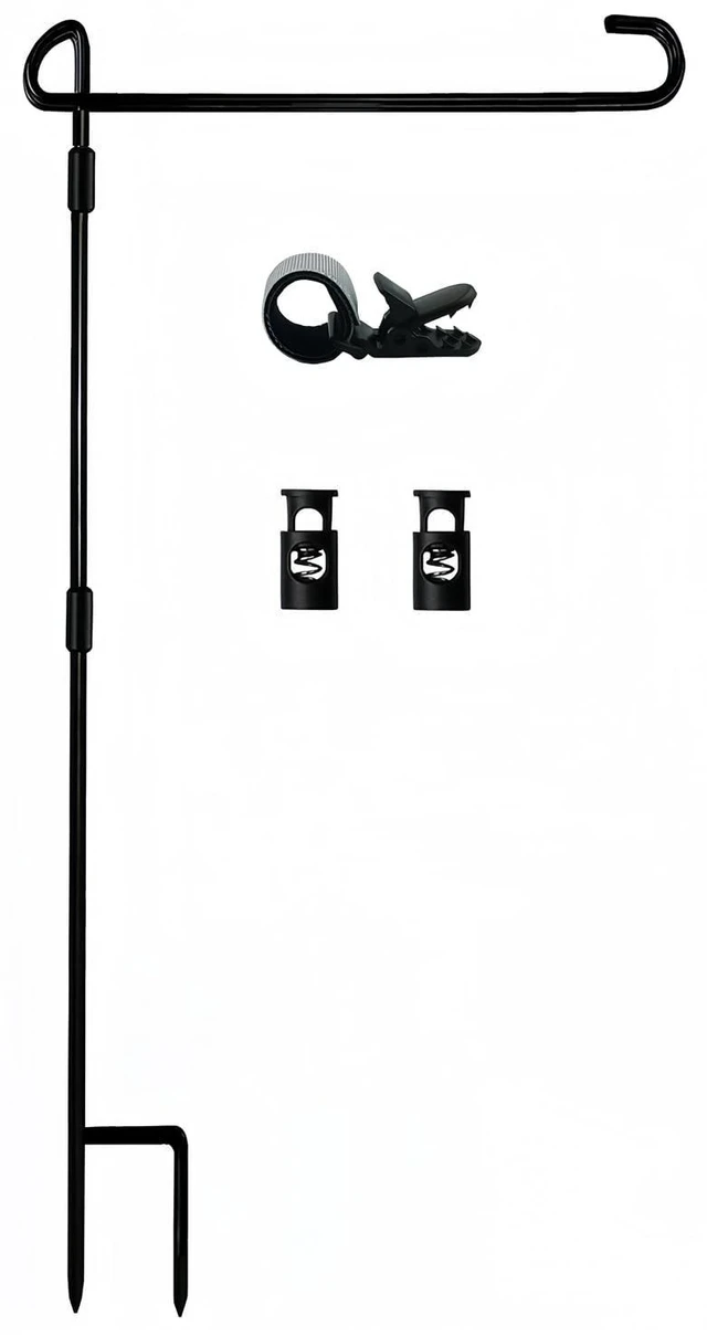 Main image of Garden Flag Pole Stand Holder with Flag Stopper and Clip, Waterproof Powder-Coated Paint for Outside Yard Flags