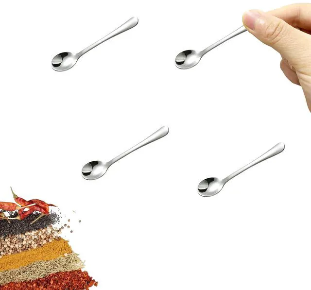 Main image of 4 PCS Stainless Steel Mini Spoons for Spices Jars, 2.87", Salt, Sugar, Pepper, Honey