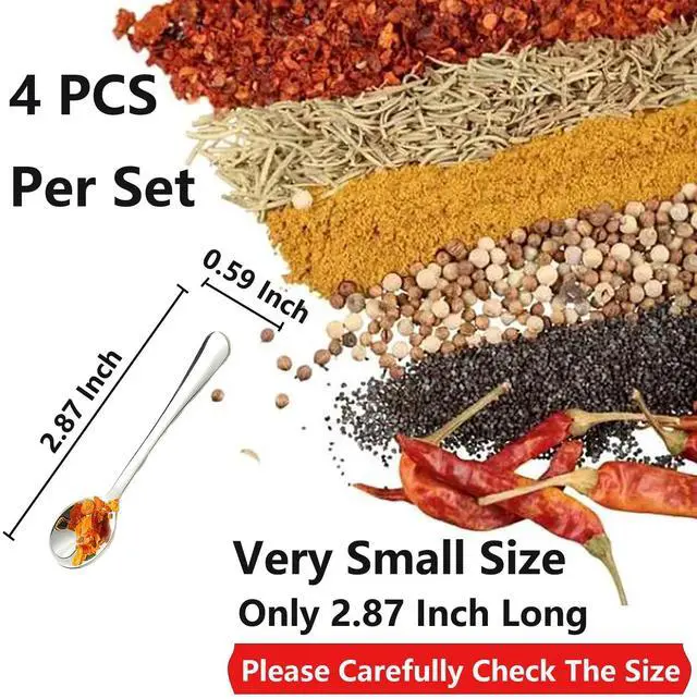 Alt view image 6 of 7 - 4 PCS Stainless Steel Mini Spoons for Spices Jars, 2.87", Salt, Sugar, Pepper, Honey