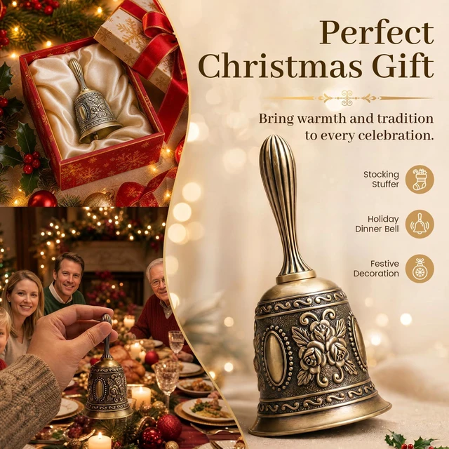 Alt view image 4 of 6 - DomeStar Vintage Brass Hand Bell - Loud Call for Bedside, Dinner, Wedding, Christmas & Holiday Party