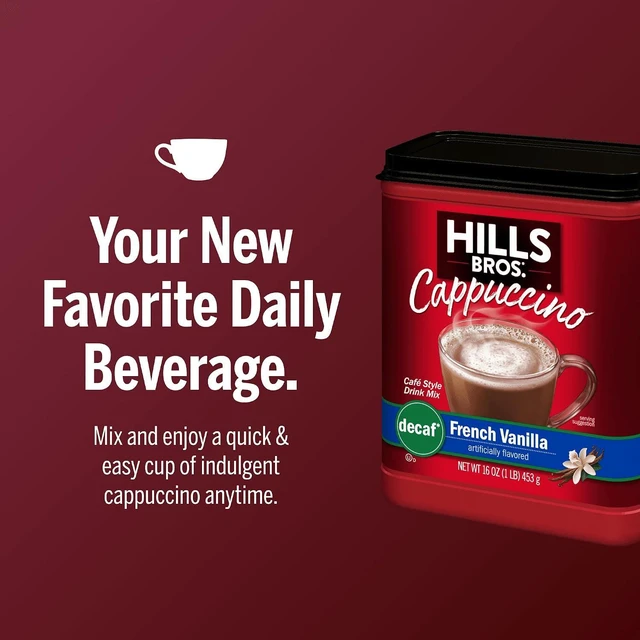 Alt view image 4 of 6 - Hills Bros. Cappuccino Mix Decaf French Vanilla 16OZ
