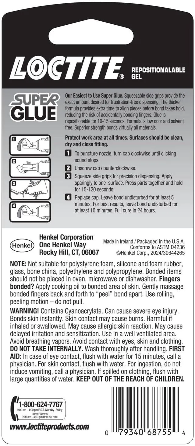 Alt view image 2 of 7 - Loctite Super Glue Repositionable Gel, 2 Pack, 0.14fl oz, Clear, Cyanoacrylate Adhesive for Plastic, Wood, Metal, Crafts & Repair