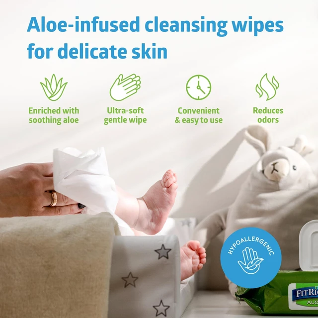 Alt view image 3 of 6 - Medline FitRight Aloe Personal Cleansing Cloth Wipes, Scented, Pack of 48, 8x10Inch, Adult Large Incontinence Wipes