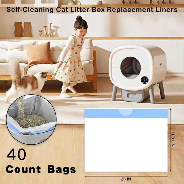 Alt view image 2 of 7 - 40-Pack Heavy Duty Cat Litter Box Liners for Fsitego & Fumoi Self-Cleaning Litter Boxes, Extra Thick with Drawstring, Leakproof
