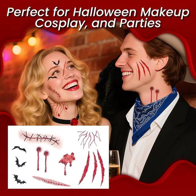 Alt view image 2 of 7 - Glitter Vampire Face Tattoos with Face Gems, Halloween Costume Accessories