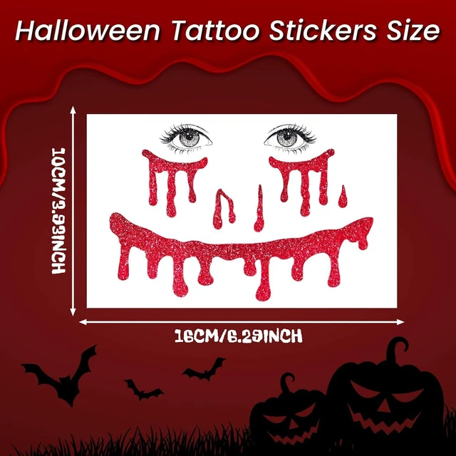 Alt view image 7 of 7 - Glitter Vampire Face Tattoos with Face Gems, Halloween Costume Accessories