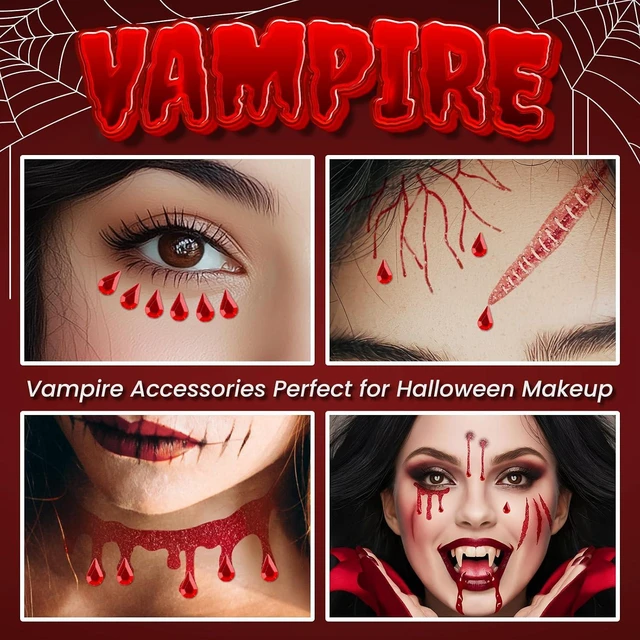 Alt view image 4 of 7 - Glitter Vampire Face Tattoos with Face Gems, Halloween Costume Accessories