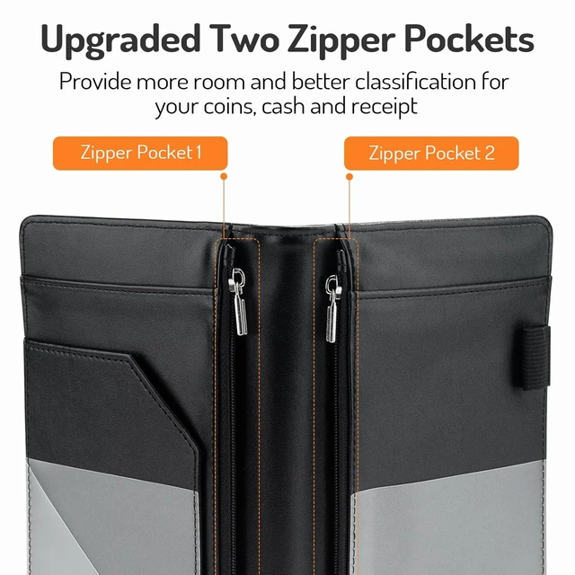 Alt view image 6 of 6 - Forvencer Server Book With 2 Zipper Pockets for Waitress