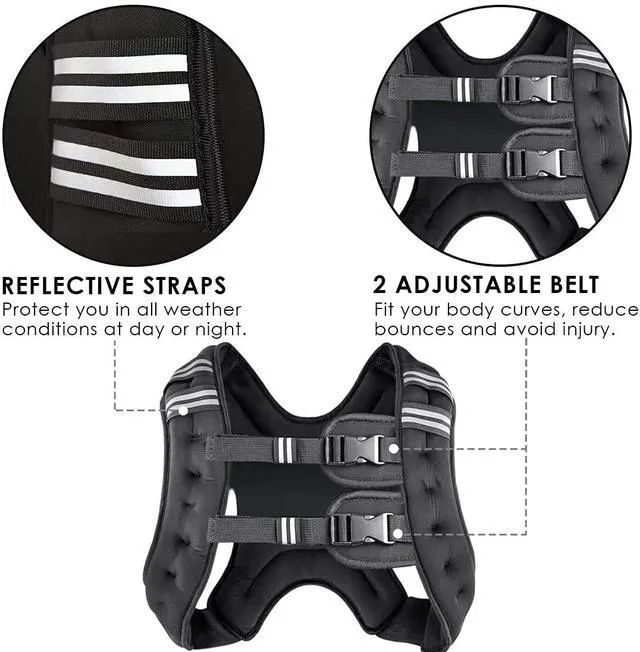 Alt view image 4 of 6 - Prodigen Weighted Vest with Reflective Stripe and Double Adjustable Buckle Straps - 8, 12, 16, 20, 25, 30 Lbs for Strength Training, Jogging, Cardio, Weight Loss