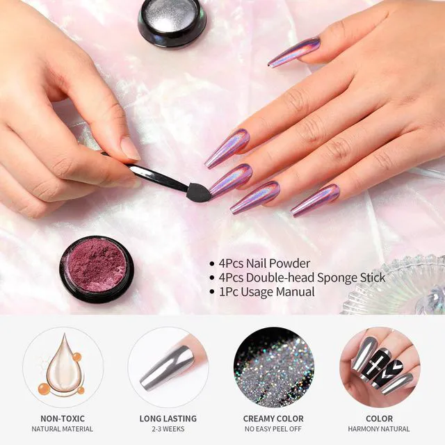 Alt view image 3 of 6 - BORN PRETTY Chrome Nail Powder Metallic Mirror Holographic
