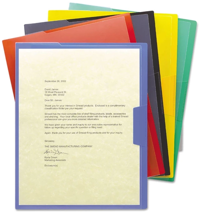 Main image of Smead Organized Up Poly Opaque Project Jacket, Letter Size, Assorted Colors, 5 per Pack (85740)