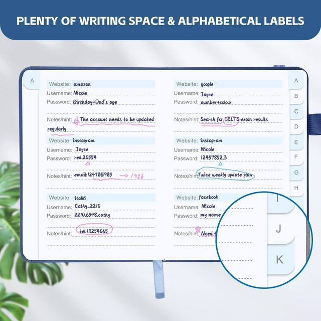 Alt view image 6 of 6 - MOSA BEAR Password Keeper Book with Alphabetical Tabs, 4.3"x5.7", Dark Blue