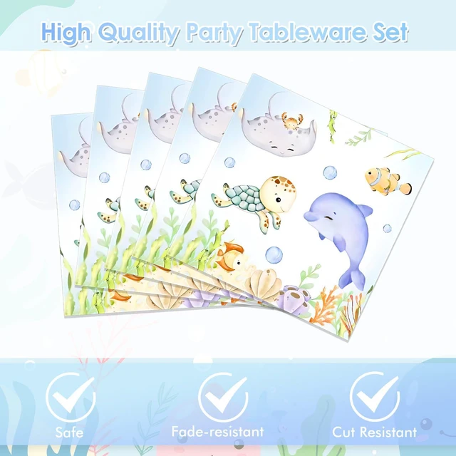 Alt view image 3 of 6 - 40pcs Under the Sea Baby Shower Tableware Set - Sea Animal Themed Party Plates and Napkins Ocean Decorations