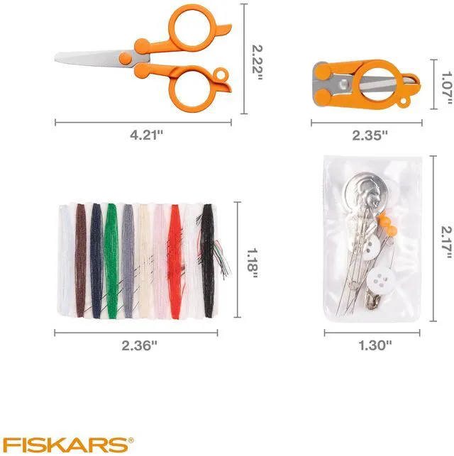 Alt view image 2 of 6 - Fiskars 27-Piece Travel Sewing Kit with 39-Inch Measuring Tape, Orange
