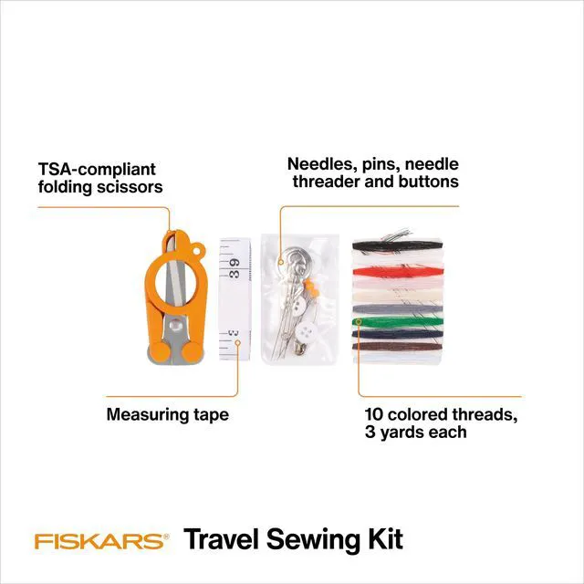 Alt view image 4 of 6 - Fiskars 27-Piece Travel Sewing Kit with 39-Inch Measuring Tape, Orange