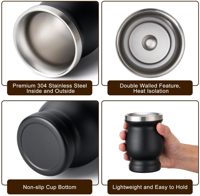 Alt view image 2 of 6 - Husfunov 8oz Yerba Mate Cup, 304 Stainless Steel Double-Wall