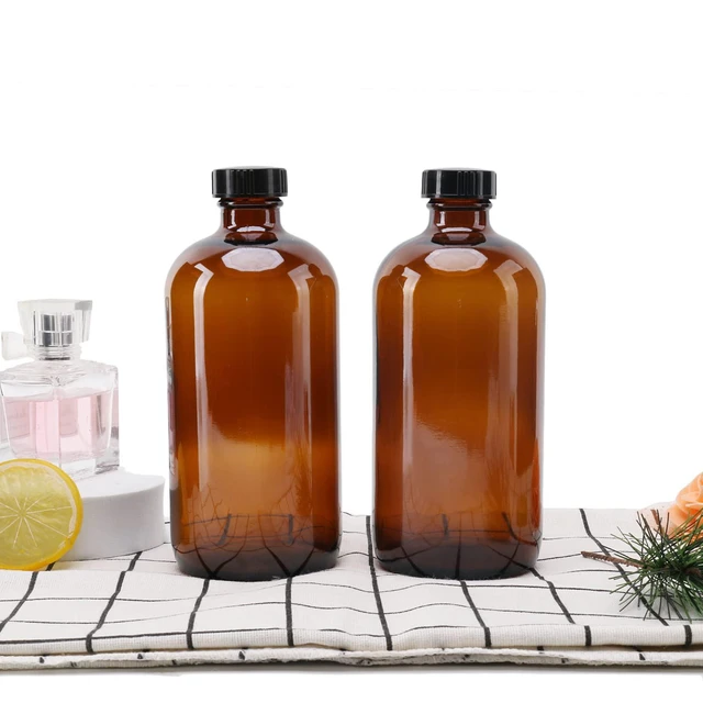 Alt view image 7 of 7 - 2pcs 16oz Amber Glass Boston Round Bottles with Phenolic Poly Cone Caps, Air Tight Seal for Storing Condiments, Essential Oils, and More