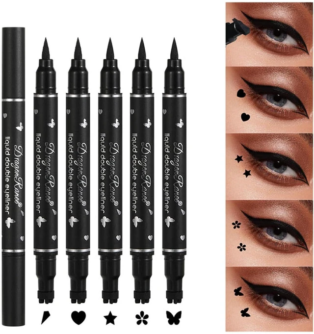 Main image of 5Pcs Double-Headed Liquid Eyeliner Stamp Pencil Set, Winged Long-Lasting Black Tattoo Eye Liner Shapes Heart/Flower/Star/Butterfly/Cone for Women
