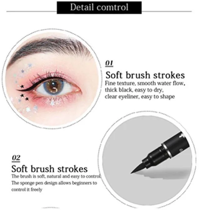 Alt view image 3 of 7 - 5Pcs Double-Headed Liquid Eyeliner Stamp Pencil Set, Winged Long-Lasting Black Tattoo Eye Liner Shapes Heart/Flower/Star/Butterfly/Cone for Women