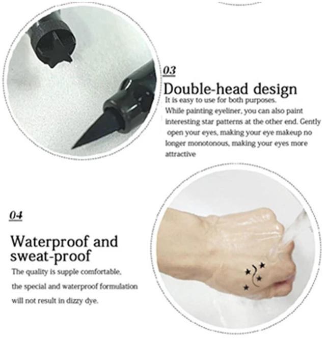 Alt view image 2 of 7 - 5Pcs Double-Headed Liquid Eyeliner Stamp Pencil Set, Winged Long-Lasting Black Tattoo Eye Liner Shapes Heart/Flower/Star/Butterfly/Cone for Women
