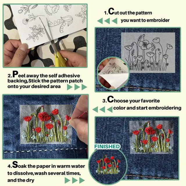 Alt view image 5 of 6 - Water Soluble Stabilizer Paper Stick and Stitch for Embroidery Patterns