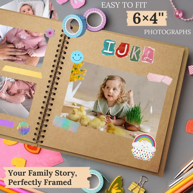 Alt view image 5 of 6 - Scrapbook Photo Album 8"x8" 20 Sheets 40 Pages Hardcover Kraft Paper Khaki