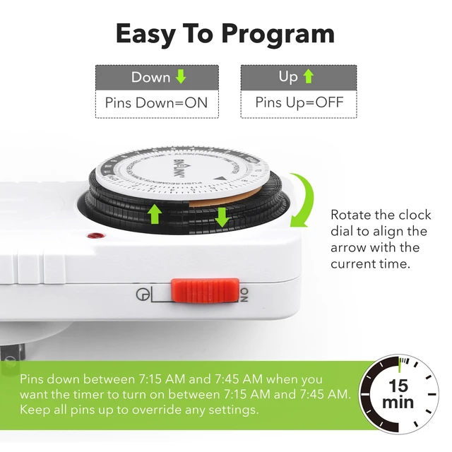 Alt view image 5 of 6 - BN-LINK 24-Hour Heavy Duty Mechanical Timer Outlet with Indicator Light, 3-Prong