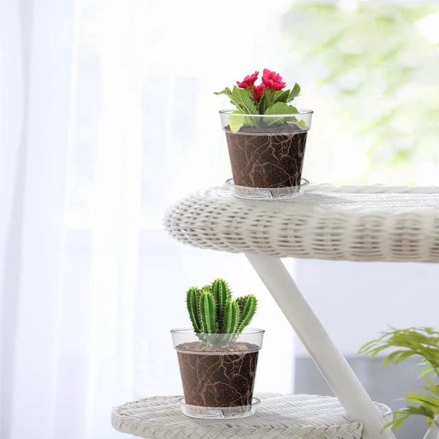 Alt view image 6 of 7 - WSMKSZ 4 Inch Clear Nursery Pots 8 Pack, Plastic Planters with Drainage Holes and Trays for Small Indoor Plants, Seedling Starter